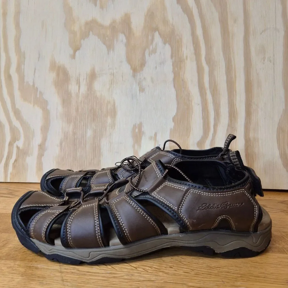 Eddie Bauer Troy Men's 13 Brown Leather Closed Toe Hiking Sport Sandals NWT